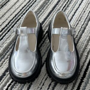 Crewcuts Girls Shiny Silver Dress Shoes with Side Buckle